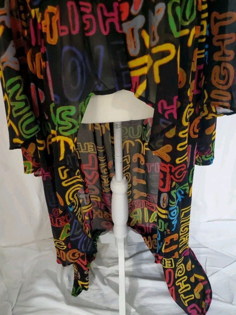 Ashley Stewart Graffti Dramatic Hi Low Duster Fairy Grunge Off Shoulder Sz 14/16 - Picture 5 of 16